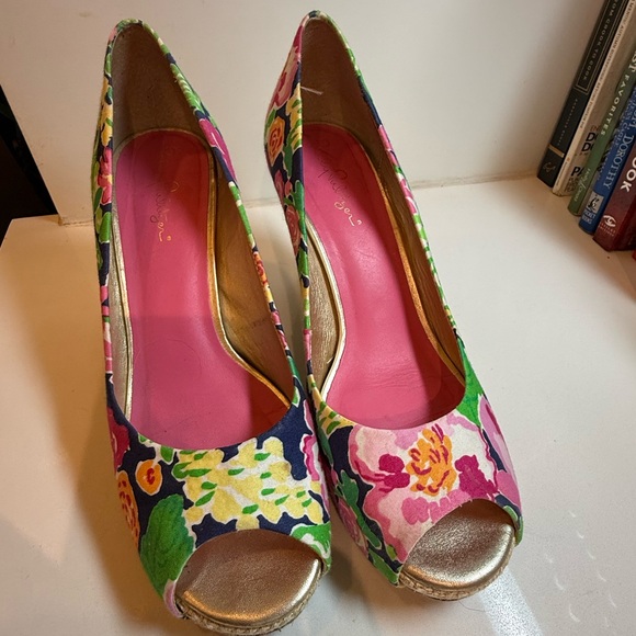 Lilly Pulitzer Floral Wedge Peep-Toe Shoes - Picture 8 of 11